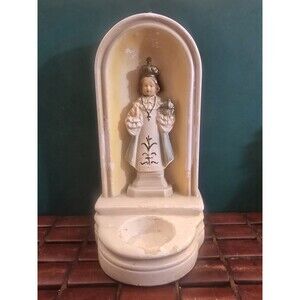 Infant Jesus of Prague Chalkware Holy Water Font Shrine CS Co. 1950 9.5" High